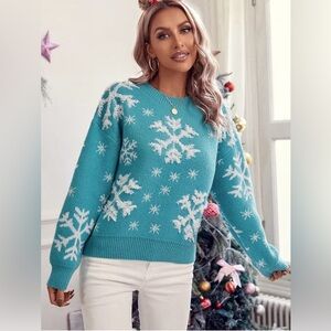 SHEIN Teal Snowflake Sweater